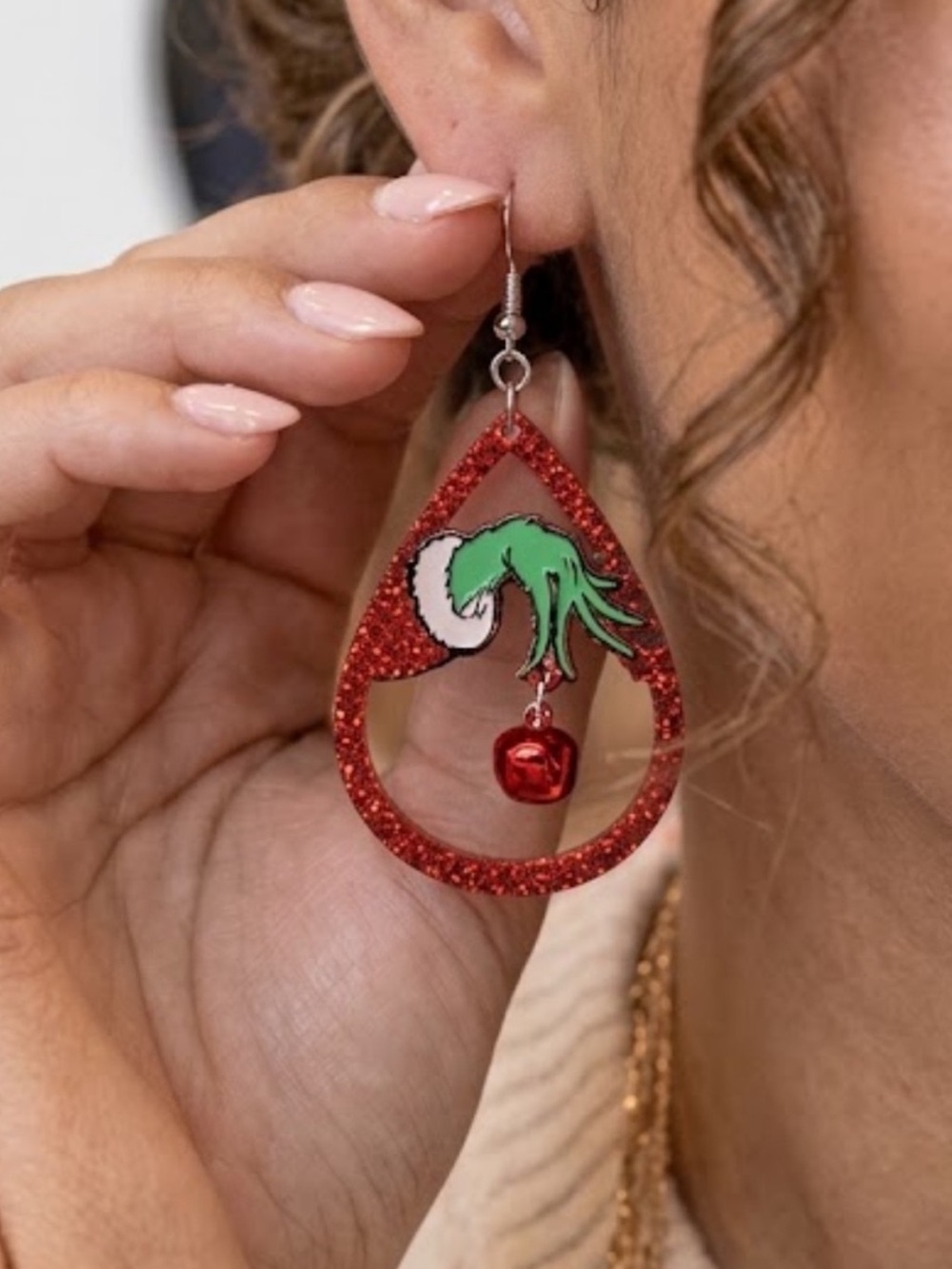 NWT Grinch Glitter Drop Earrings Red Green Christmas Holiday Jewelry